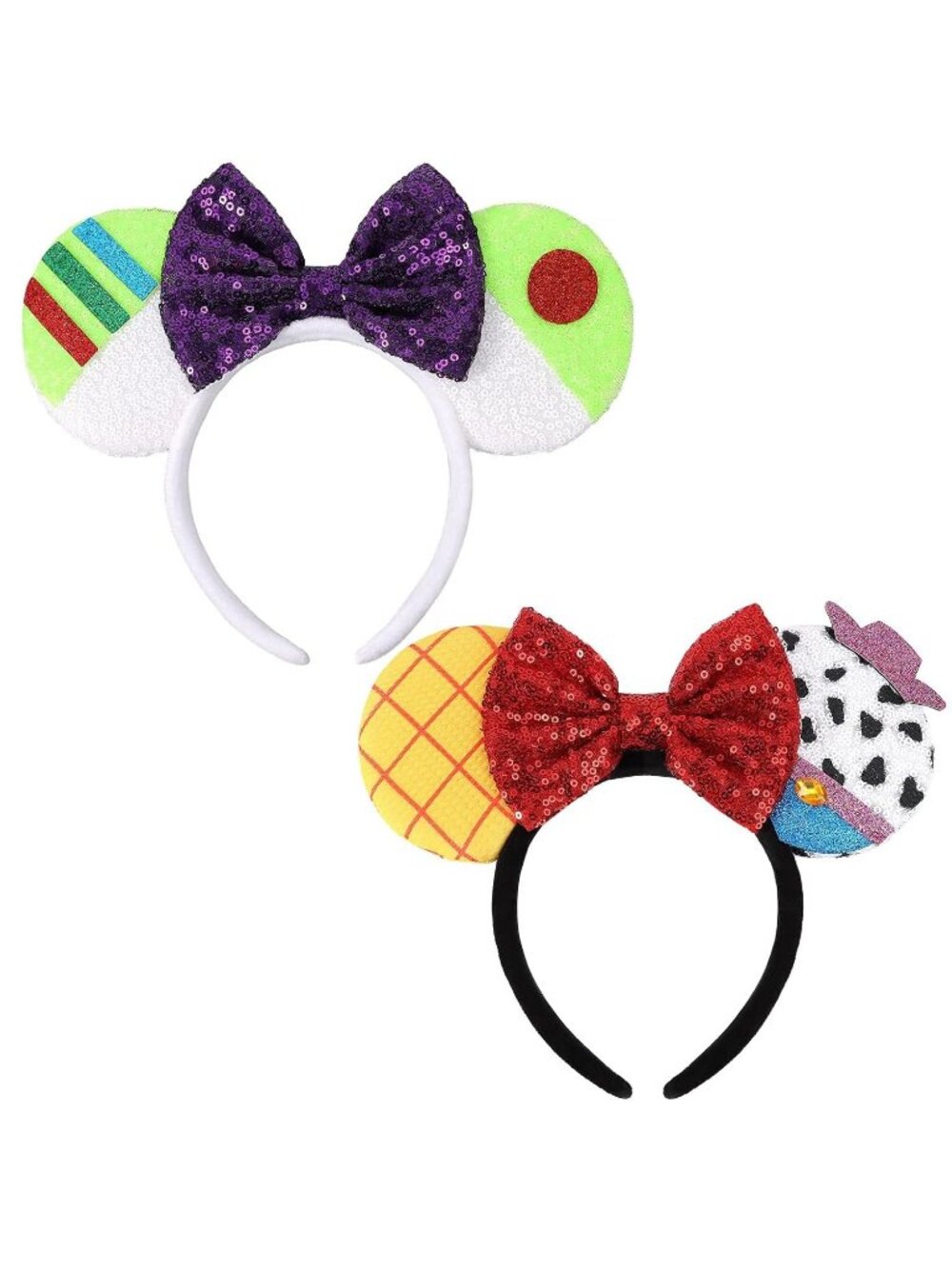 Women Green&Yellow Sparkly Sequin Mickey Mouse Costume Headband For Cosplay 2PCS